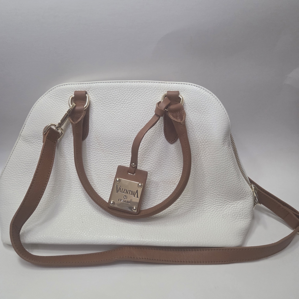 Valentina White and Brown Leather Handbag